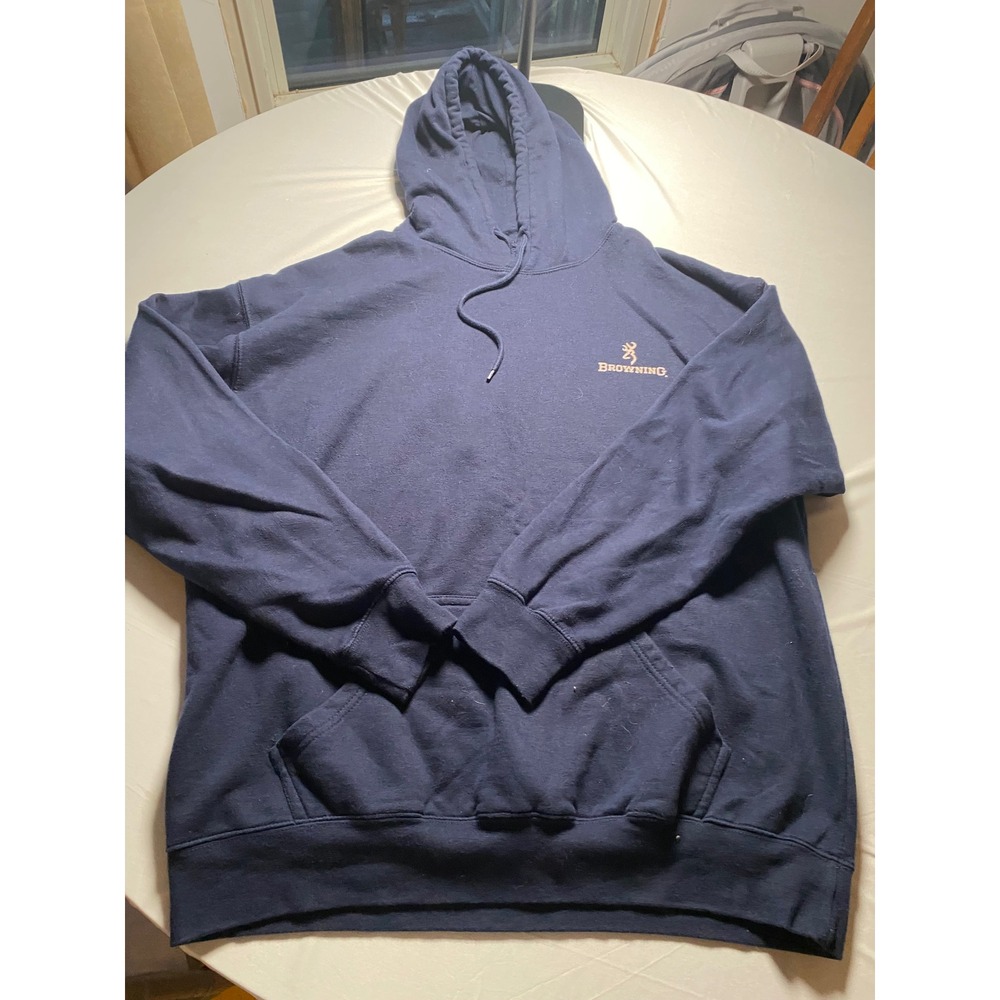 Browning Mens Hoodie Navy Blue Gold Foil Buckmark Logo Sweatshirt XL